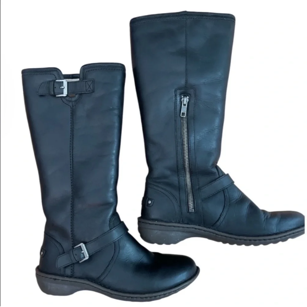 UGG Tupelo Black Leather Riding Boots Moto Buckle Women’s Size 7